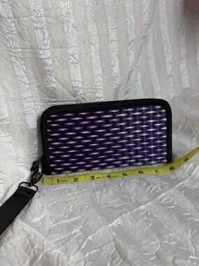 Baskets of Cambodia Woven Purple Cream Zip Around Wallet Wristlet Bag